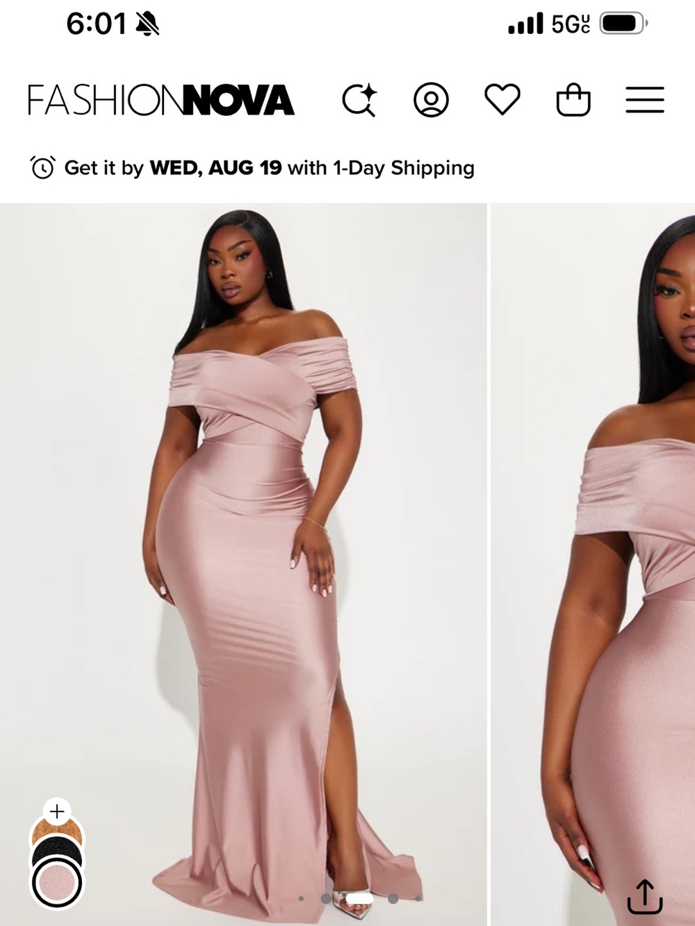 Fashion Nova Off-The-Shoulder Maxi Dress in Dusty Rose